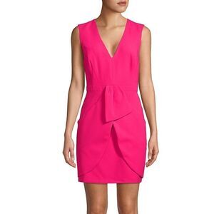 BCBGMAXAZRIA clare sleeveless v-neck sheath mini dress pink peacock 10